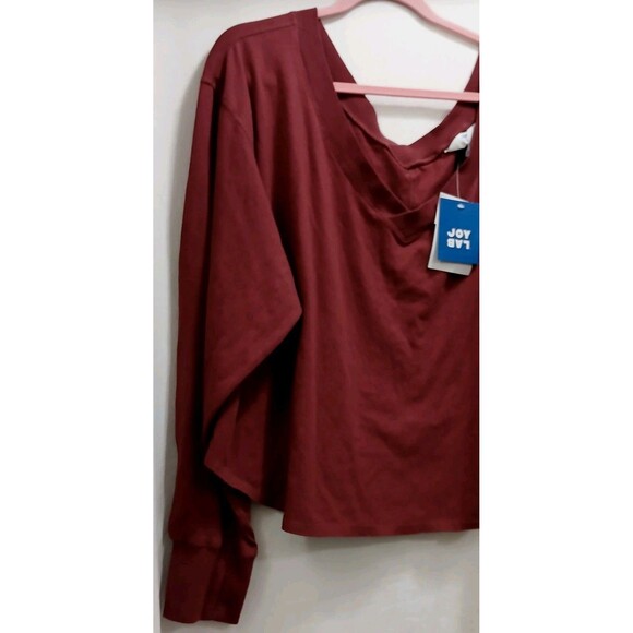 NWT JoyLab Cranberry Red Double V-Neck Sweatshirt Women’s Plus XXL Boxy Top - Picture 3 of 9